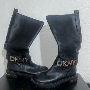 DKNY Black Leather Mid-Calf Boots